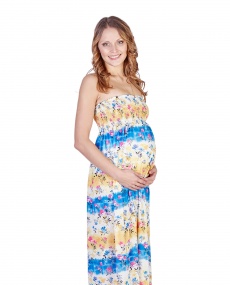 Платье для беременных Dr077.1 желто-голубой принт